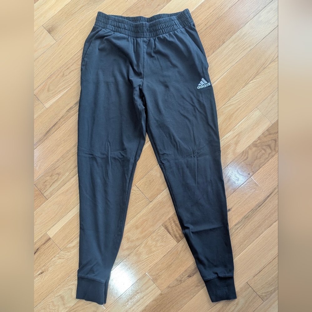 Adidas Men's Cuffed Joggers, Dark Gray With Black Stripes, Medium Tall, Like New